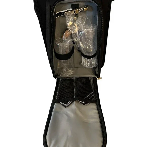 Wine Picnic Tote Insulated Set w Glasses Opener Napkins Cork New Gift New - Picture 2 of 9